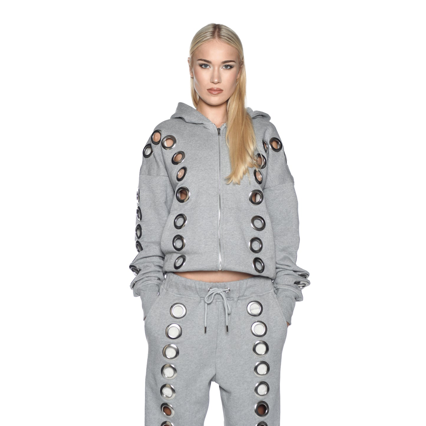 Eyelet Tracksuit Top Grey