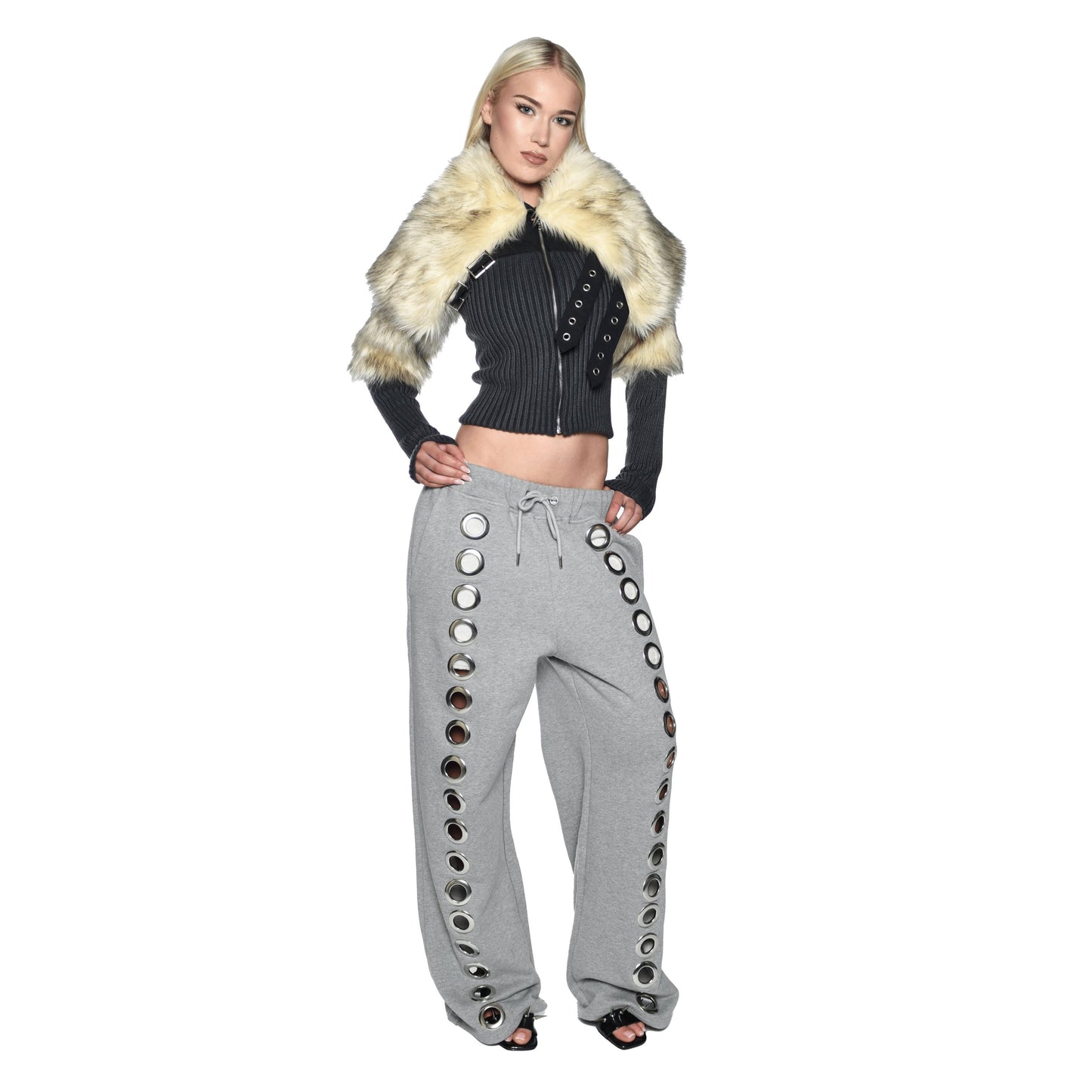 Eyelet Tracksuit Bottoms Grey