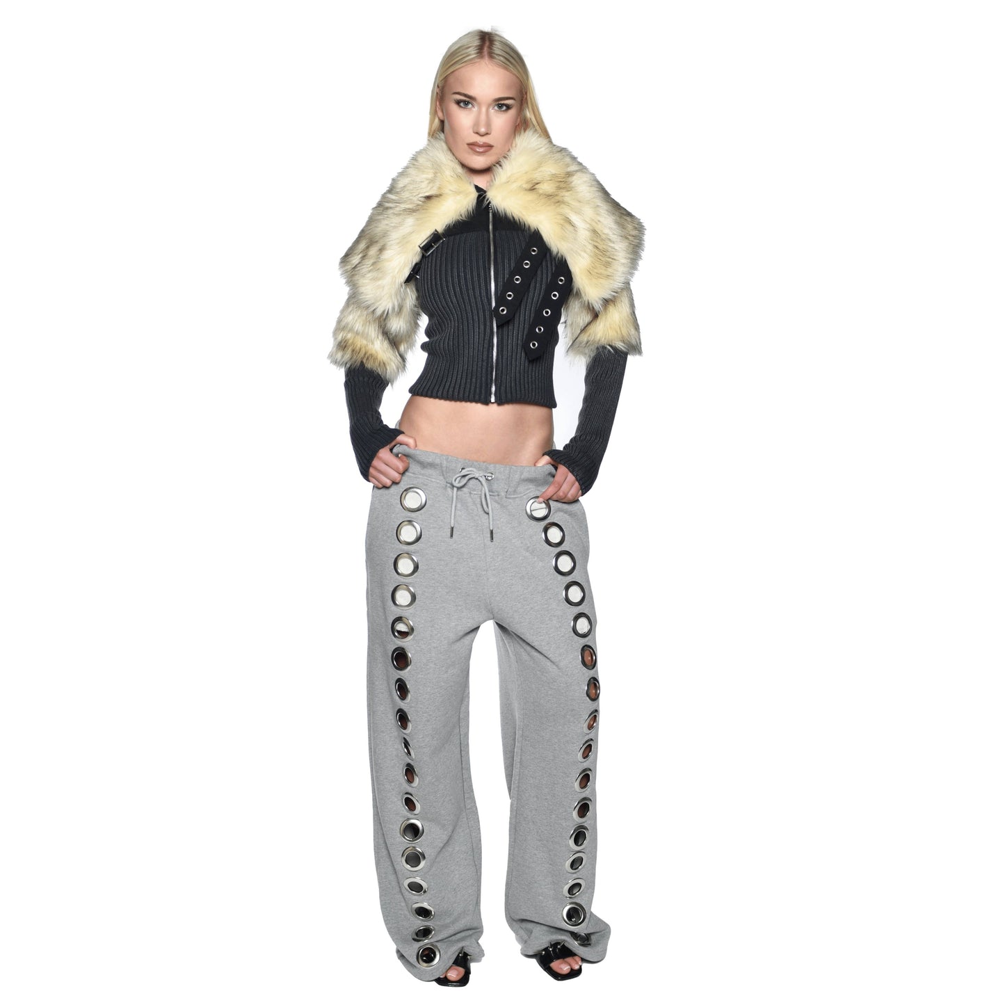 Eyelet Tracksuit Bottoms Grey