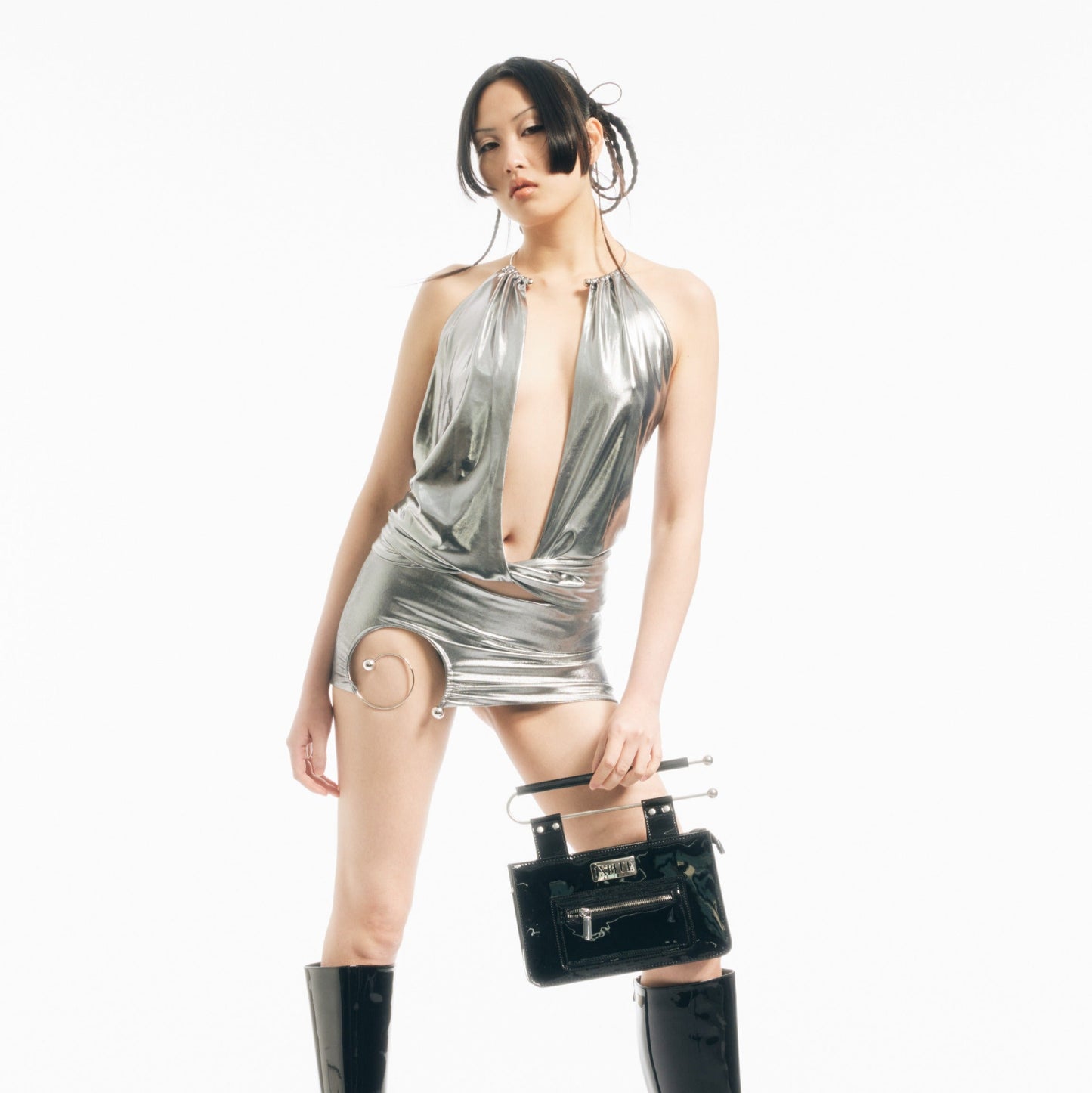 Torque Tie Top in Metallic Silver