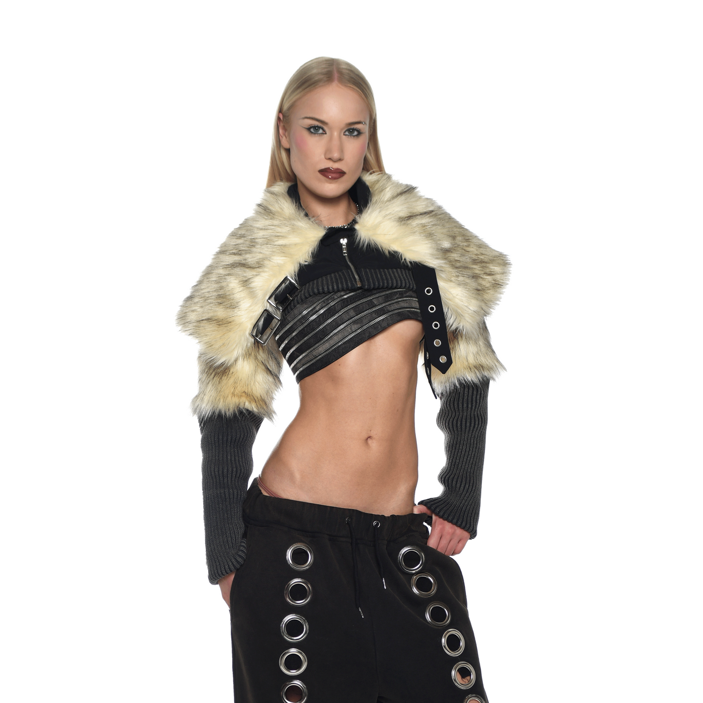 Faux Fur Crop Rib Jacket