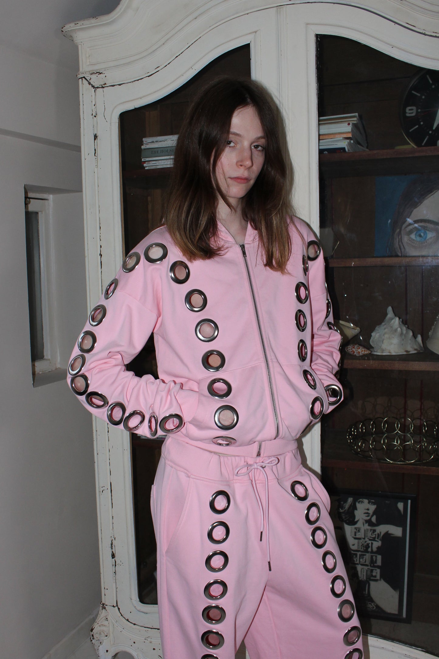 Pink Eyelet Tracksuit Top