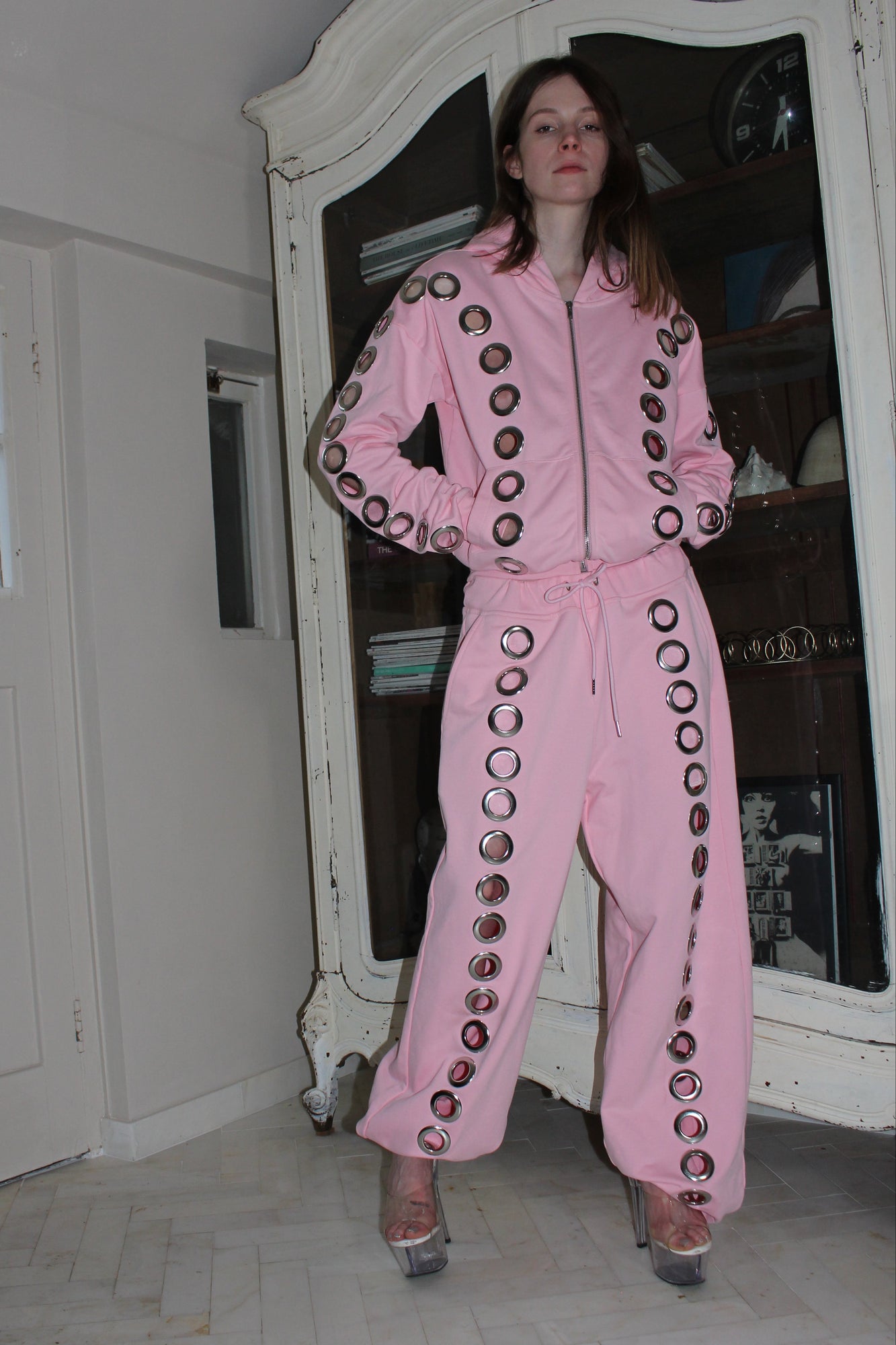Pink Eyelet Tracksuit Top