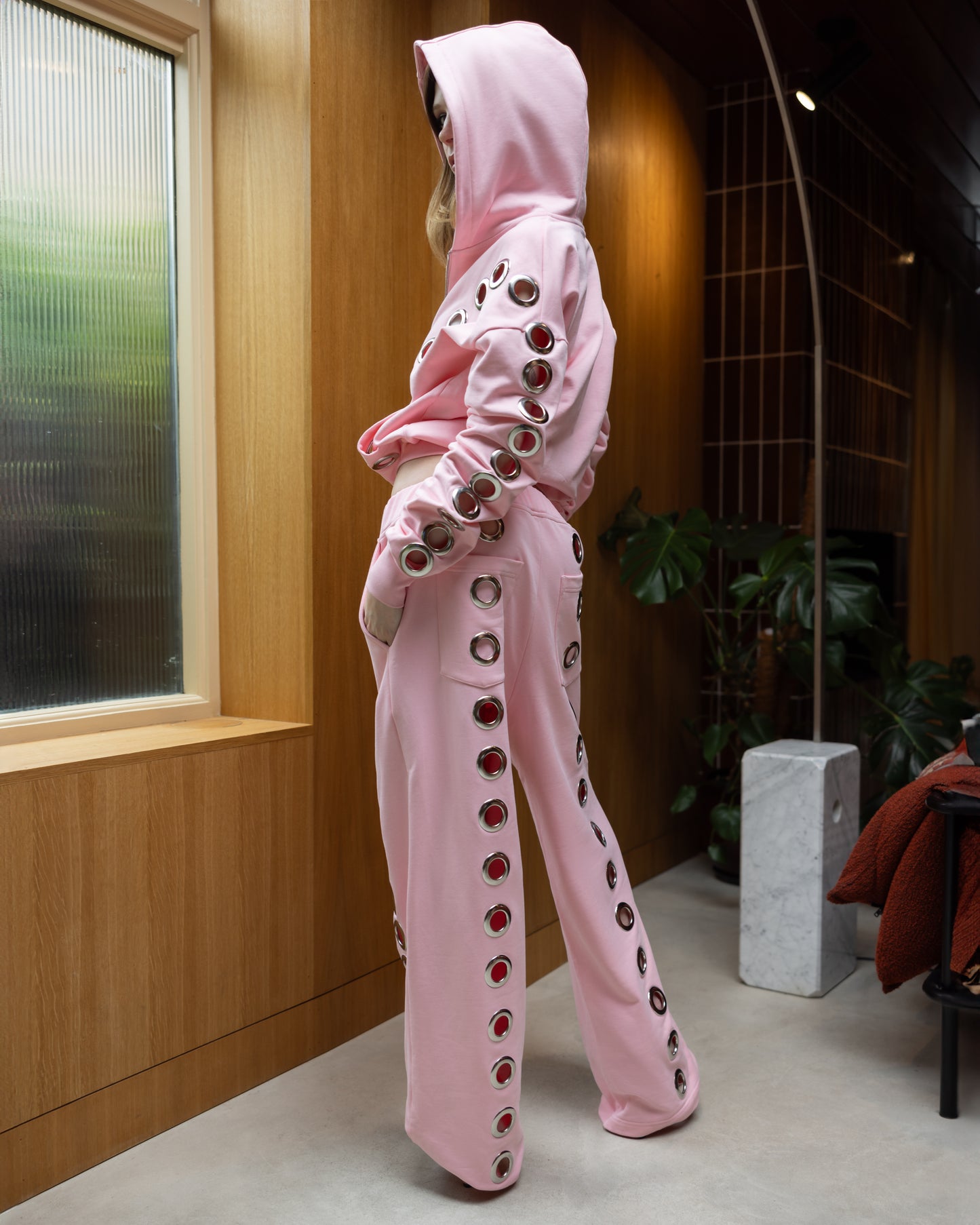 Pink Eyelet Tracksuit Top