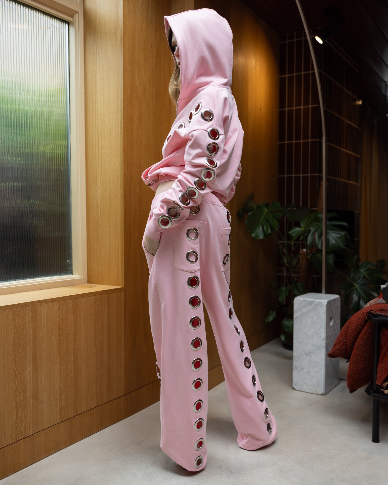 Pink Eyelet Tracksuit Top