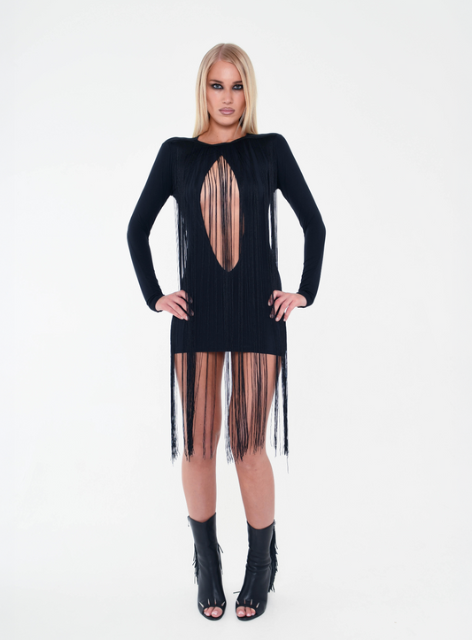 Centre Slit Mini Fringe Dress