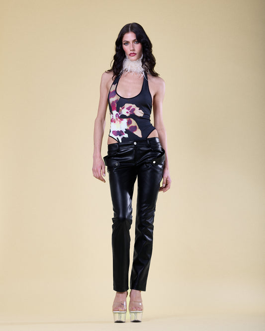 Rhinestone Faux Leather Trousers
