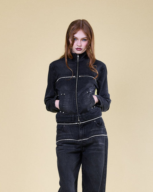 Cross Zip Denim Jacket