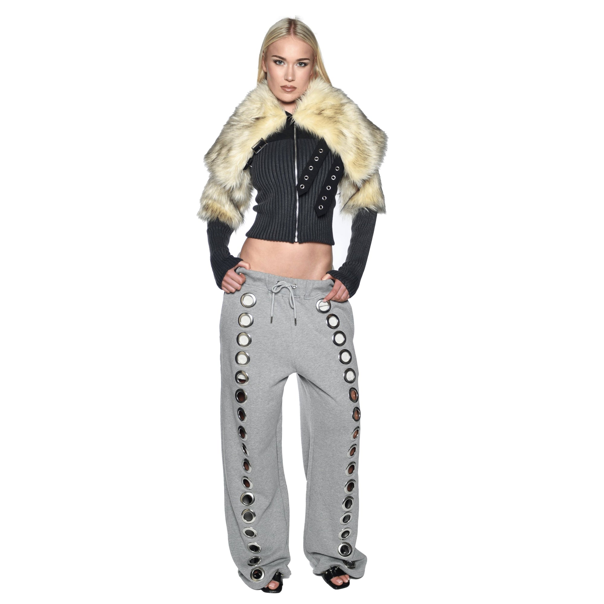 Eyelet Tracksuit Bottoms Grey